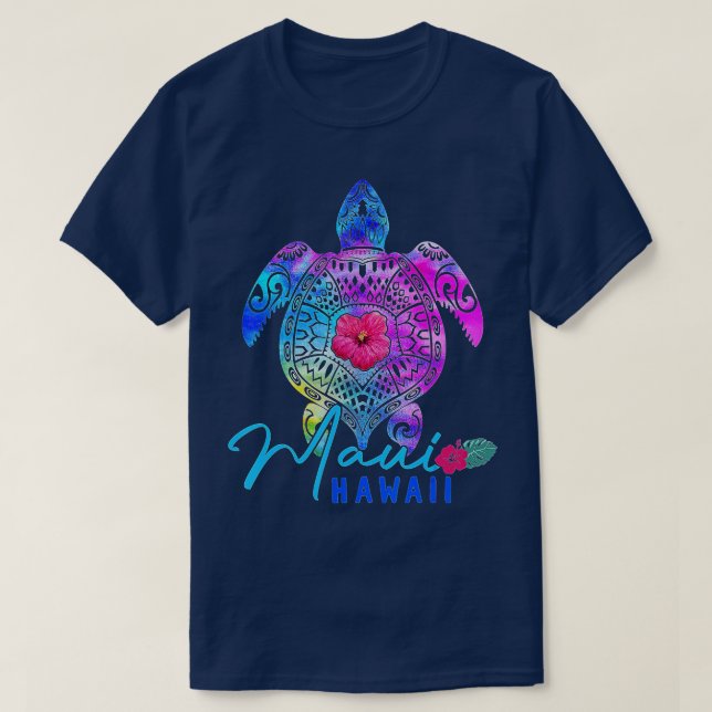 Maui Hawaii Hawaiian Tie Dye Sea Turtle Vacation S T-Shirt (Design Front)