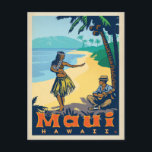 Maui, Hawaii | Hula Girl & Ukele Postcard<br><div class="desc">Anderson Design Group is an award-winning illustration and design firm in Nashville,  Tennessee. Founder Joel Anderson directs a team of talented artists to create original poster art that looks like classic vintage advertising prints from the 1920s to the 1960s.</div>