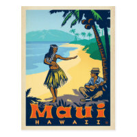 Maui, Hawaii | Hula Girl & Ukele Postcard