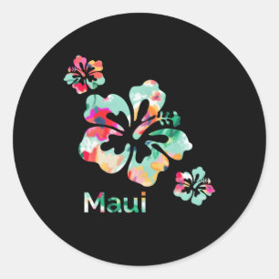 Maui Hawaii Islands Hawaiian Hibiscus Flowers Surf Classic Round Sticker