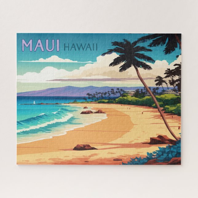 Maui Hawaii Kaanapali Beach Vintage Retro Jigsaw Puzzle (Horizontal)