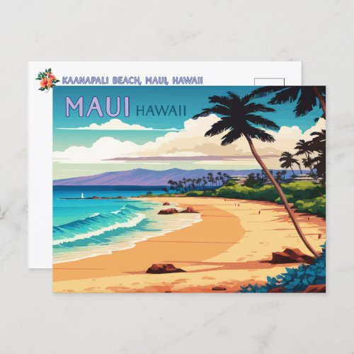 Maui Hawaii Kaanapali Beach Vintage Retro Postcard