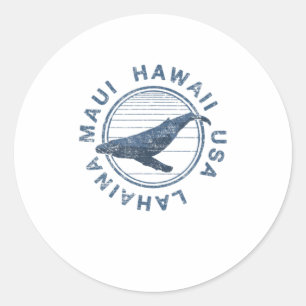 Maui Hawaii Lahaina Vintage Whale Retro Classic Round Sticker
