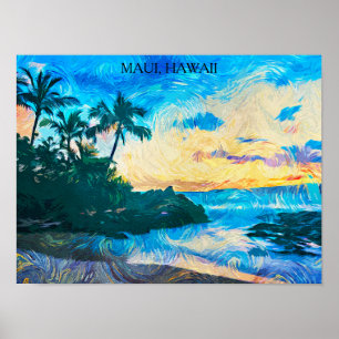 Maui Hawaii Oil Paint Illustration travel Poster