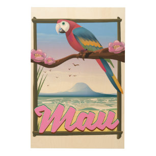 Maui Hawaii parrot tropical travel poster