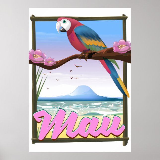 Maui Hawaii parrot tropical travel poster (Front)