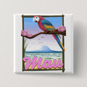 Maui Hawaii parrot tropical travel poster Button