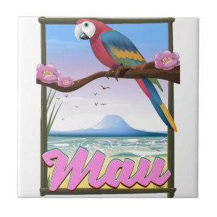 Maui Hawaii parrot tropical travel poster Ceramic Tile