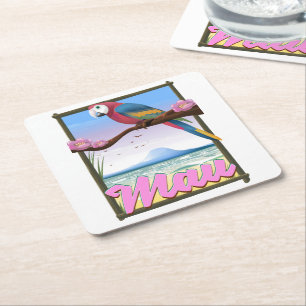 Maui Hawaii parrot tropical travel poster Square Paper Coaster