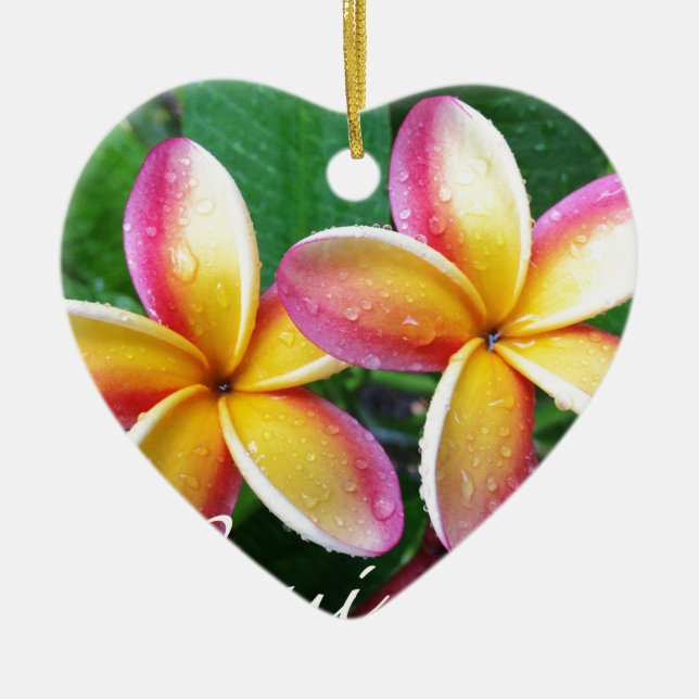 Maui Hawaii Plumeria Flowers Ceramic Ornament (Front)
