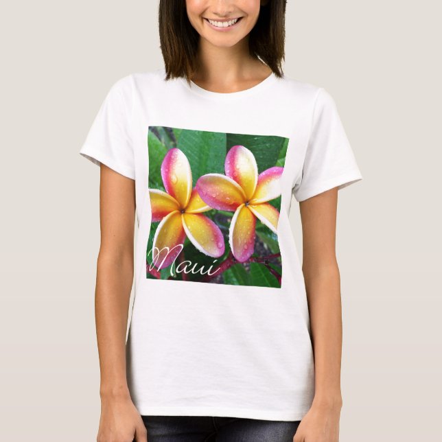 Maui Hawaii Plumeria Flowers T-Shirt (Front)