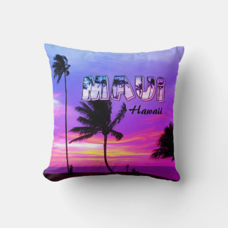 Maui, Hawaii, Purple Palm Trees Throw Pillow