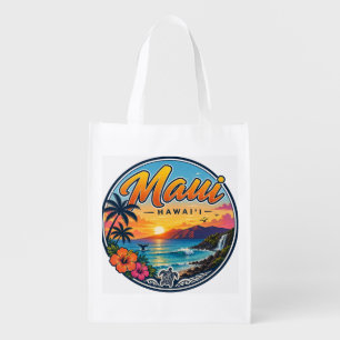Maui Hawaii Retro Travel Logo Grocery Bag
