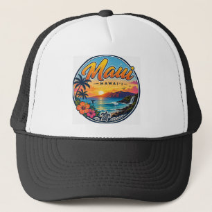 Maui Hawaii Retro Travel Logo Trucker Hat