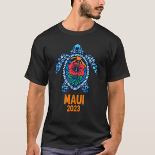 Maui Hawaii Sea Turtle Hawaiian 2023 Hibiscus Fl T-Shirt