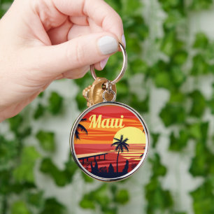 Maui Hawaii sunset beach vintage orange Keychain