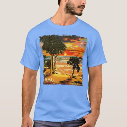 Maui Hawaii Sunset Palm Tree Tropical Beach Retro  T_Shirt