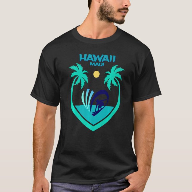 Maui Hawaii Surf Oahu Beach Palms Aloha  USA Souve T-Shirt (Front)