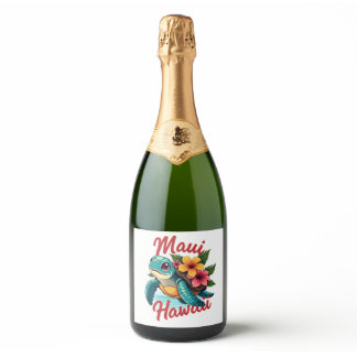 Maui Hawaii T Shirt Girl Women Kids Sea Turtle Haw Sparkling Wine Label