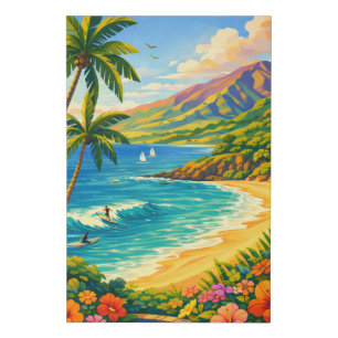 Maui Hawaii Tropical Coastline Retro Travel Faux Canvas Print