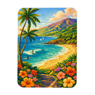 Maui Hawaii Tropical Coastline Retro Travel Magnet