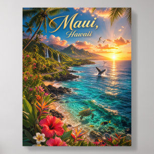 Maui Hawaii Tropical Coastline Travel Poster Acrylic Photo Tile