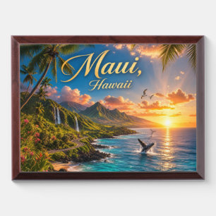 Maui Hawaii Tropical Coastline Travel Poster Award Plaque