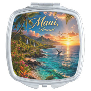 Maui Hawaii Tropical Coastline Travel Poster Compact Mirror