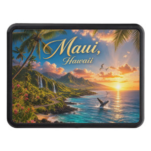 Maui Hawaii Tropical Coastline Travel Poster Hitch Cover