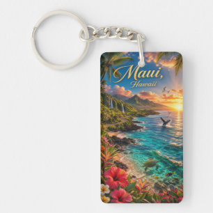Maui Hawaii Tropical Coastline Travel Poster Keychain