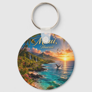 Maui Hawaii Tropical Coastline Travel Poster Keychain