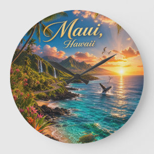 Maui Hawaii Tropical Coastline Travel Poster Large Clock
