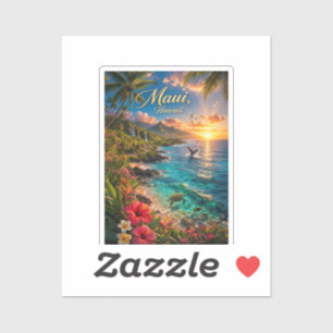 Maui Hawaii Tropical Coastline Travel Poster Sticker