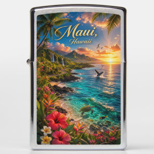 Maui Hawaii Tropical Coastline Travel Poster Zippo Lighter