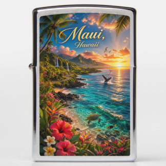 Maui Hawaii Tropical Coastline Travel Poster Zippo Lighter