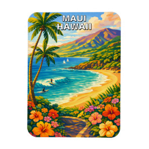 Maui Hawaii Tropical Coastline Vintage Travel Magnet