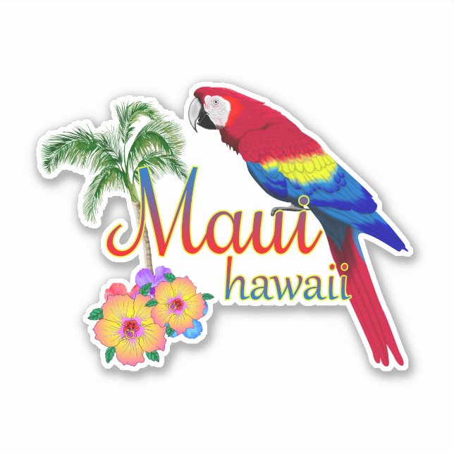 Maui Hawaii Tropical Island Parrot Sticker (Front)