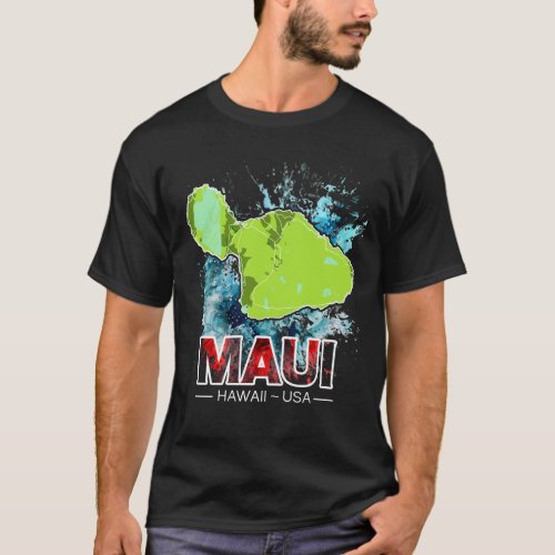 Maui Hawaii USA Map With Ocean Water Splash T_Shirt