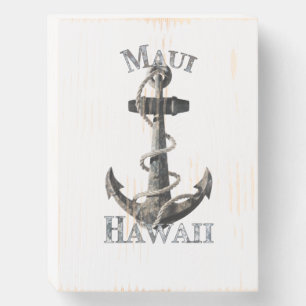 Maui Hawaii Vacation Nautical Anchor Sailing Wooden Box Sign