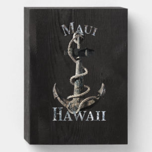 Maui Hawaii Vacation Nautical Anchor Sailing Wooden Box Sign
