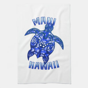 Maui Hawaii Vacation Tribal Turtle Kitchen Towel