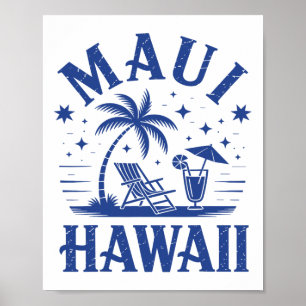 Maui Hawaii Vintage Surf Beach Surfing 70's Retro Poster