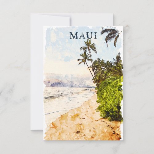 Maui Hawaii Watercolor Illustration travel Card