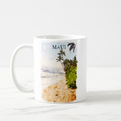 Maui Hawaii Watercolor Illustration travel Coffee Mug