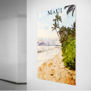 Maui Hawaii Watercolor Illustration travel Poster