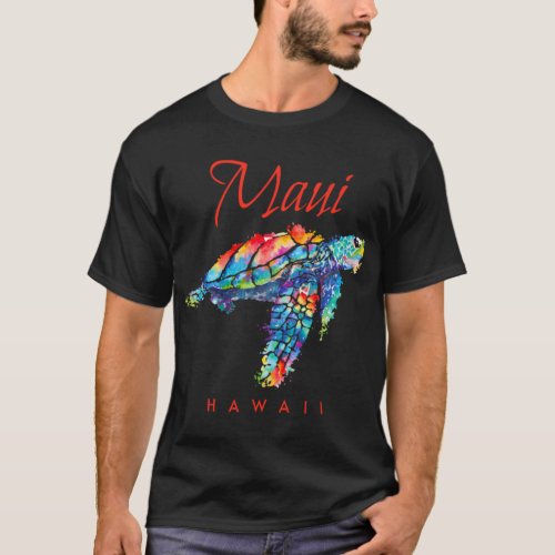 Maui Hawaii Watercolor Sea Turtle T_Shirt