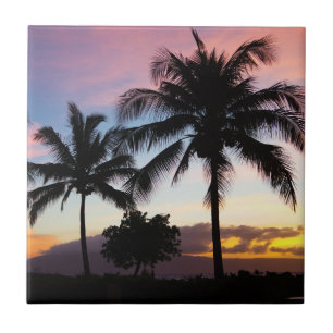 Maui Hawaiian Sunset Palm Trees Ceramic Tile