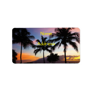 Maui Hawaiian Sunset Palm Trees Label