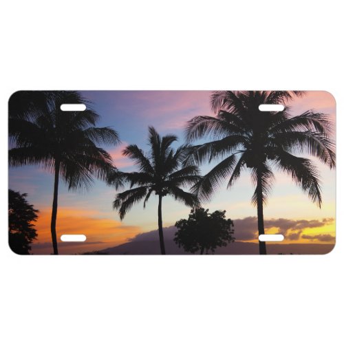 Maui Hawaiian Sunset Palm Trees License Plate