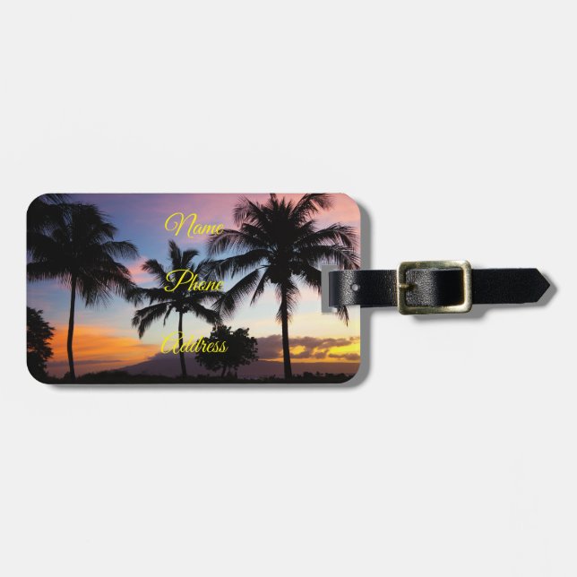 Maui Hawaiian Sunset Palm Trees Luggage Tag (Front Horizontal)